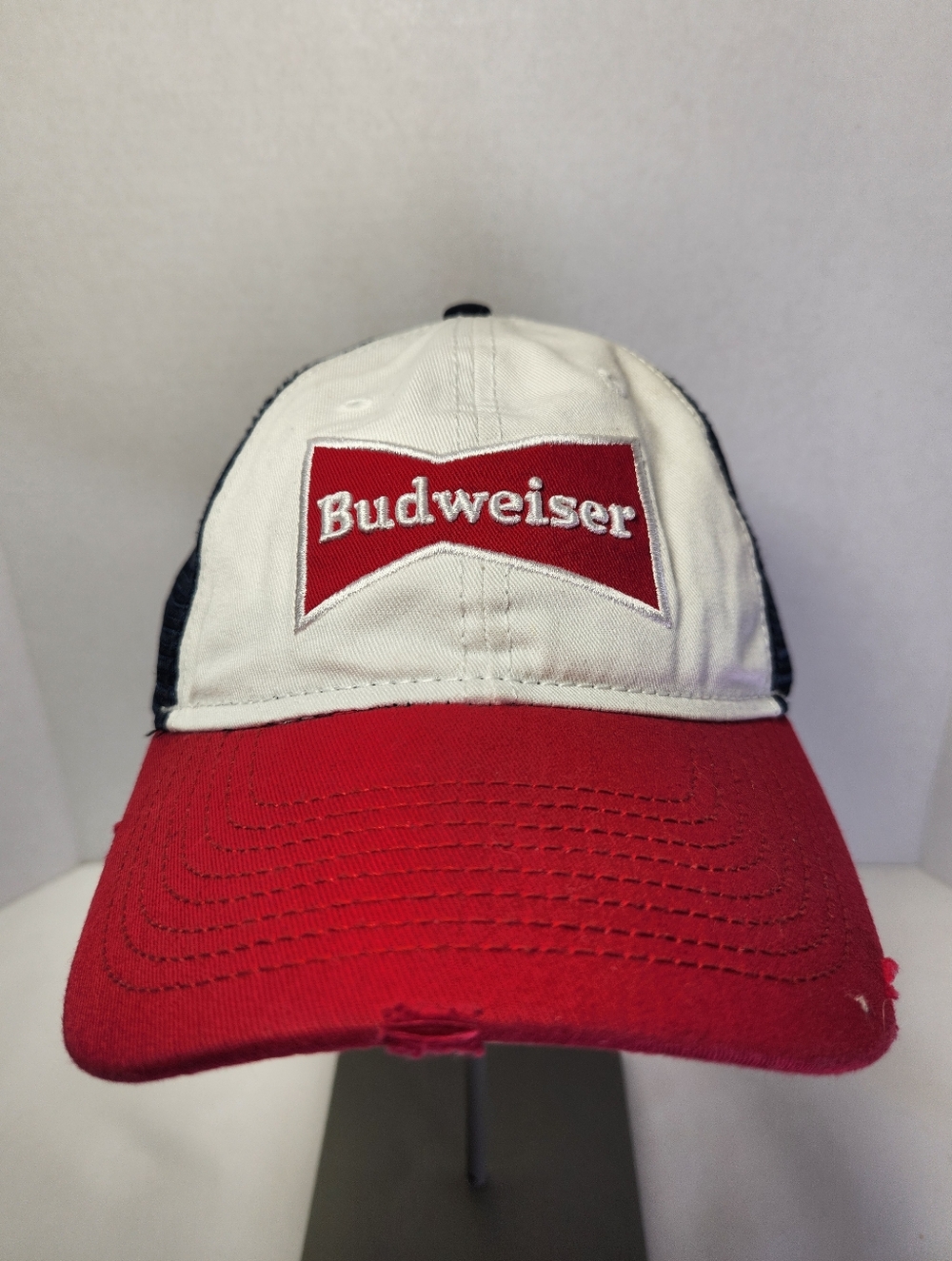 Budweiser Men's Classic Adjustable Red White Blue Snapback Mesh Trucker Hat